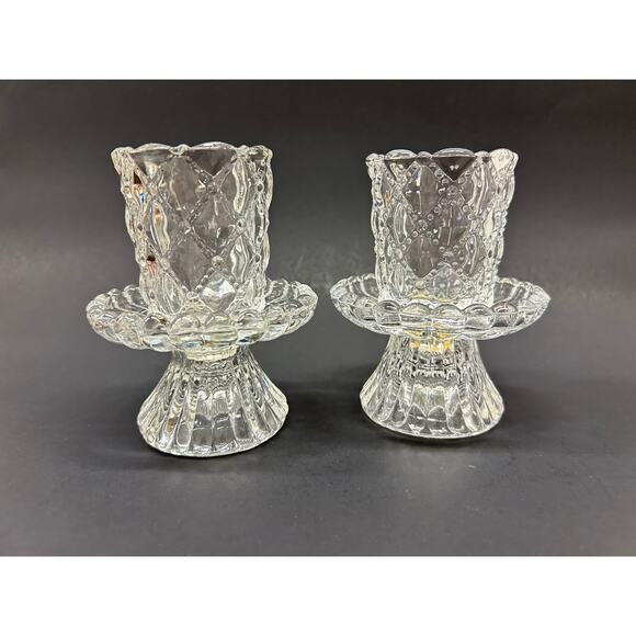 PartyLite Crystal Candle Holder Pair, Retired VTG Votive, Tealight or Tapers. - Picture 1 of 7